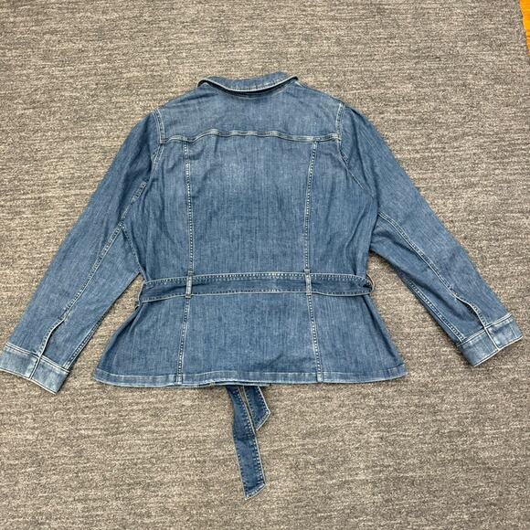 Spanx Denim Shirt Jacket Women 3X Plus Jean Tie Waist Chore Workwear Stretch - Picture 3 of 12